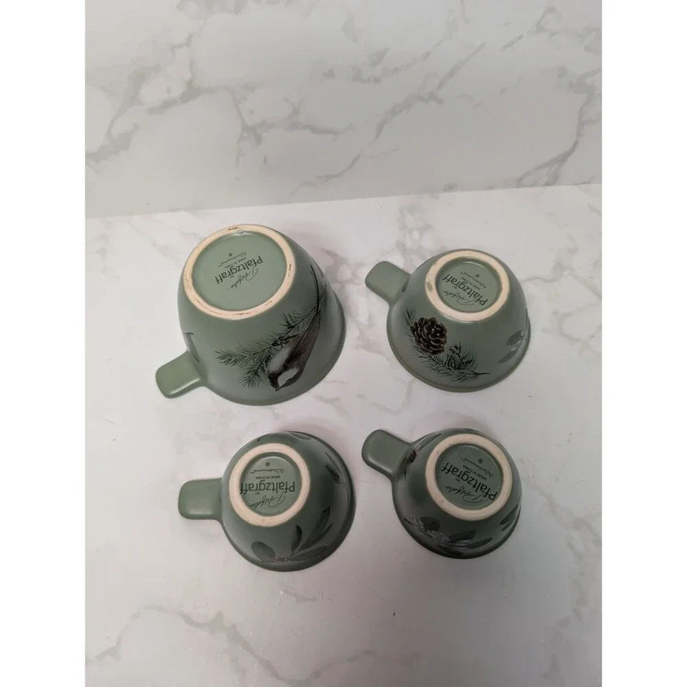 Pfaltzgraff Winterwood 4-Piece Ceramic Measuring Cup Set 1, 1/2, 1/3 & 1/4 Cup